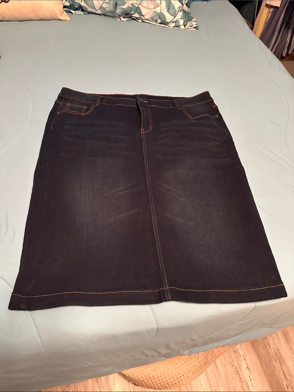 Dark Indigo Denim Mini Skirt - Classic Straight Fit